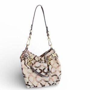 Coach Op Art Hobo Shoulder Bag Brown Gold Snakeskin Y2K Slouchy Canvas  15027